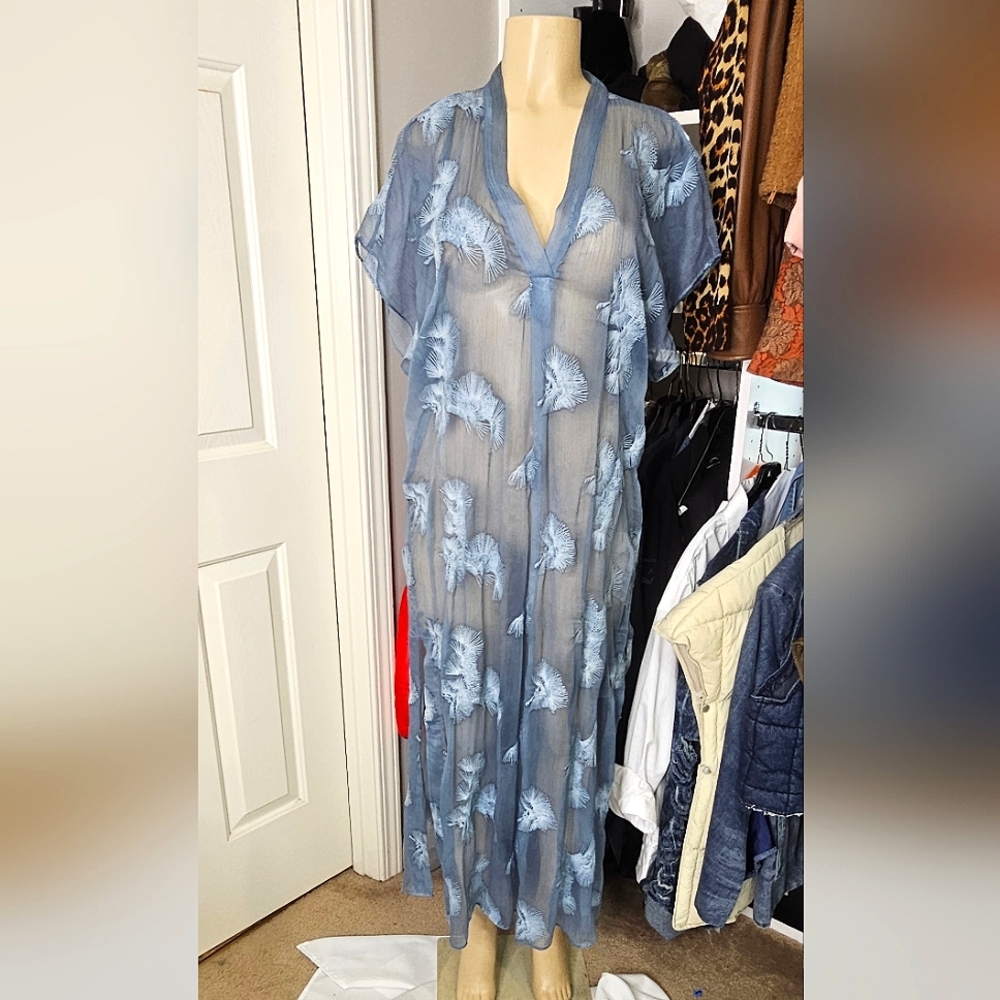 "ZARA" Elegant Blue Sheer Women's Duster